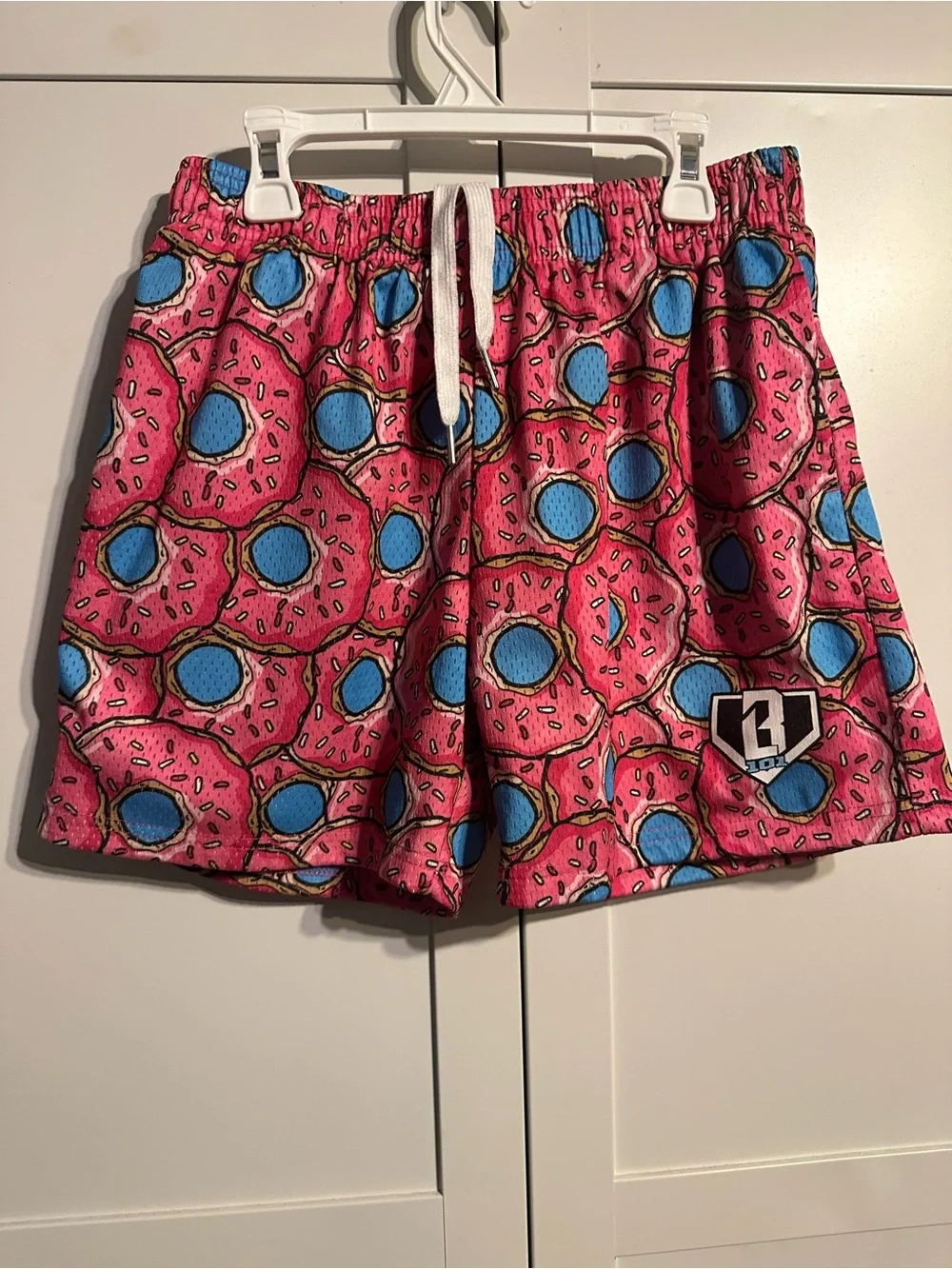 B101 Apparel Boys XL Pink/Blue Donut Mesh Athletic Shorts Drawstring Waist